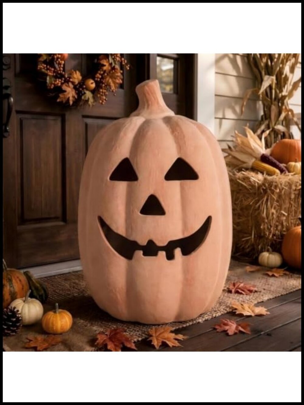 Handmade Terracotta Pumpkin Lantern 15" Fall Halloween Decor
